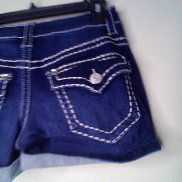 Knox Rose Shorts Women 2 Midi Short Button Pocket Large Stitching Roll Hem Blue - Picture 12 of 13